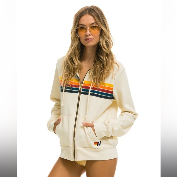 Aviator Nation 5 Stripe Hoodie Vintage White, size Small BRAND NEW - Picture 5 of 8